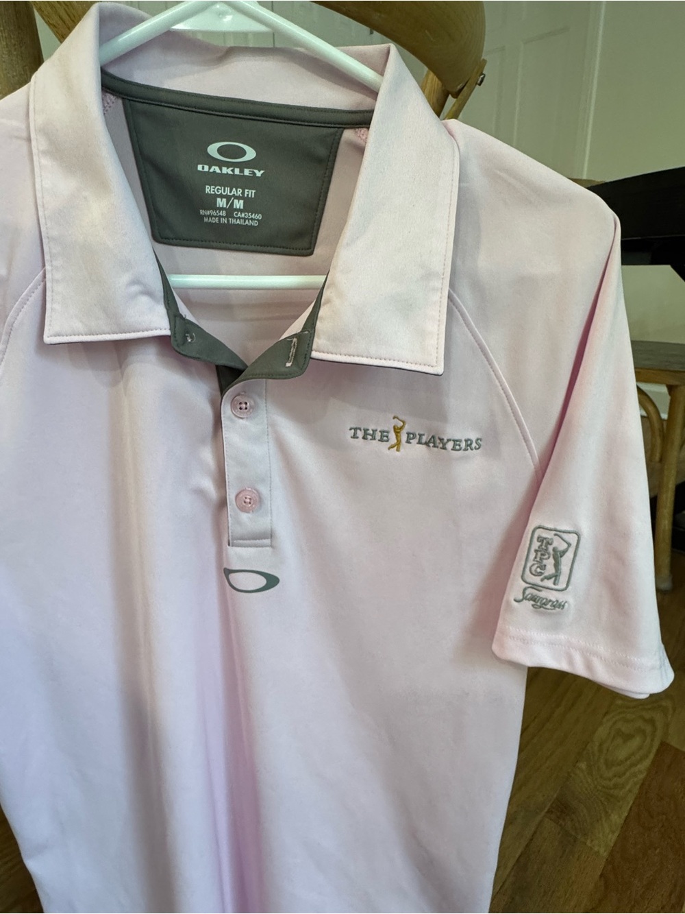 Oakley Men's Light Pink Polo with Gray Trim - The Players Logo